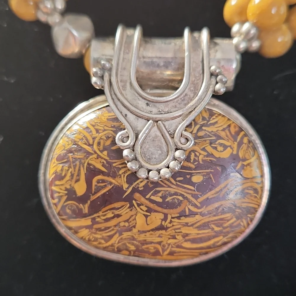 Sterling Silver with Golen Brown Speckeled Stone Necklace